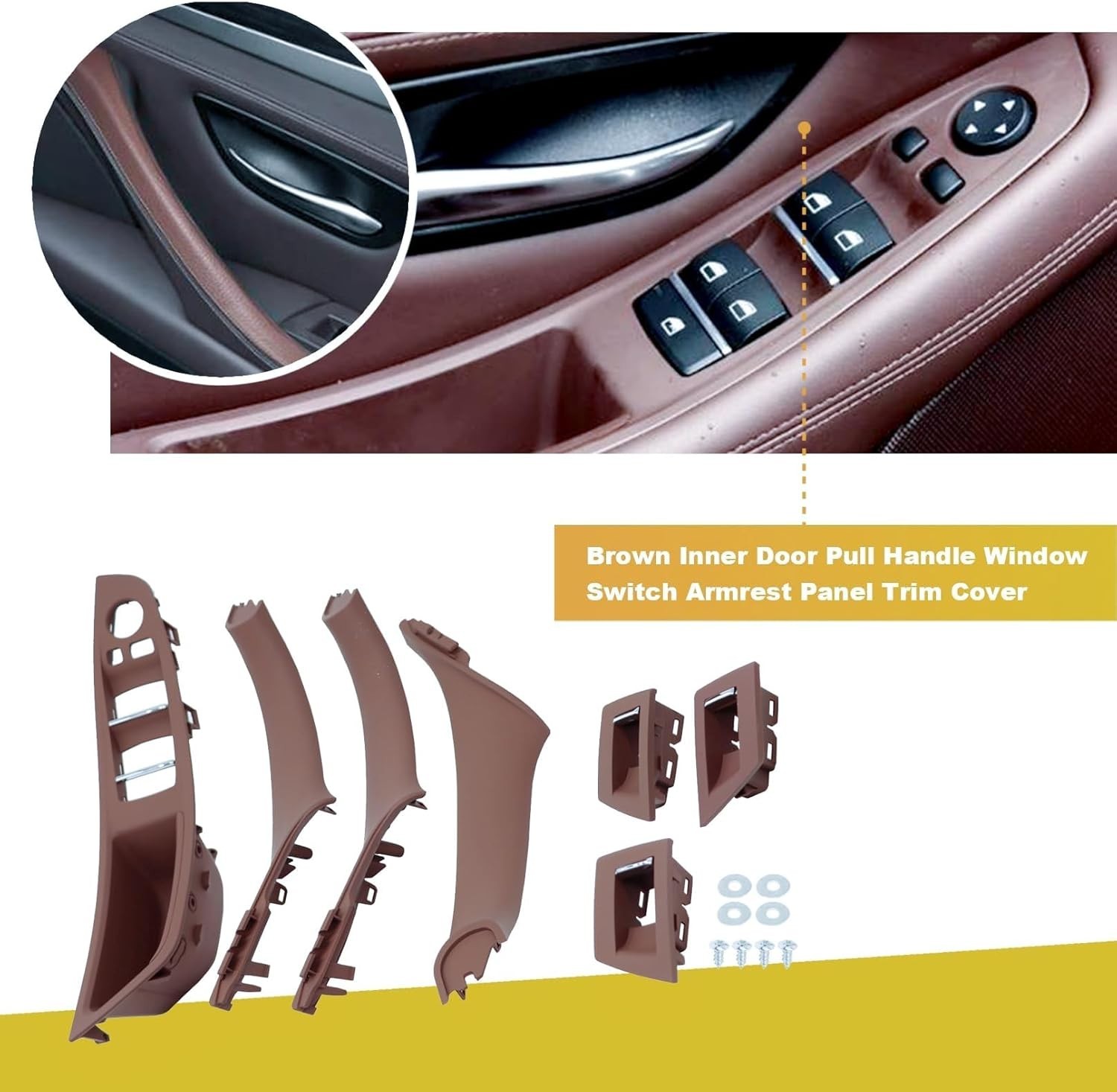 7PCS Brown Door Pull Handles Compatible with BMW 5 Series 2010-2016