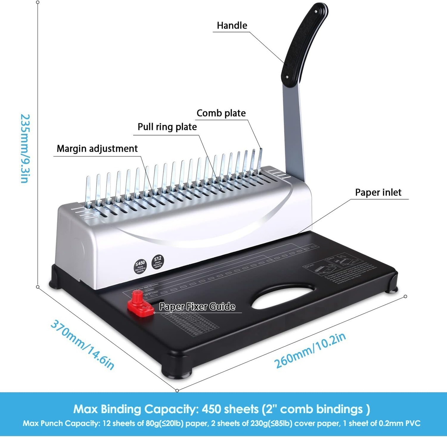 MAKEASY Binding Machine, 21-Hole, 450 Sheets, Comb Binding Machines with 1 Bo...