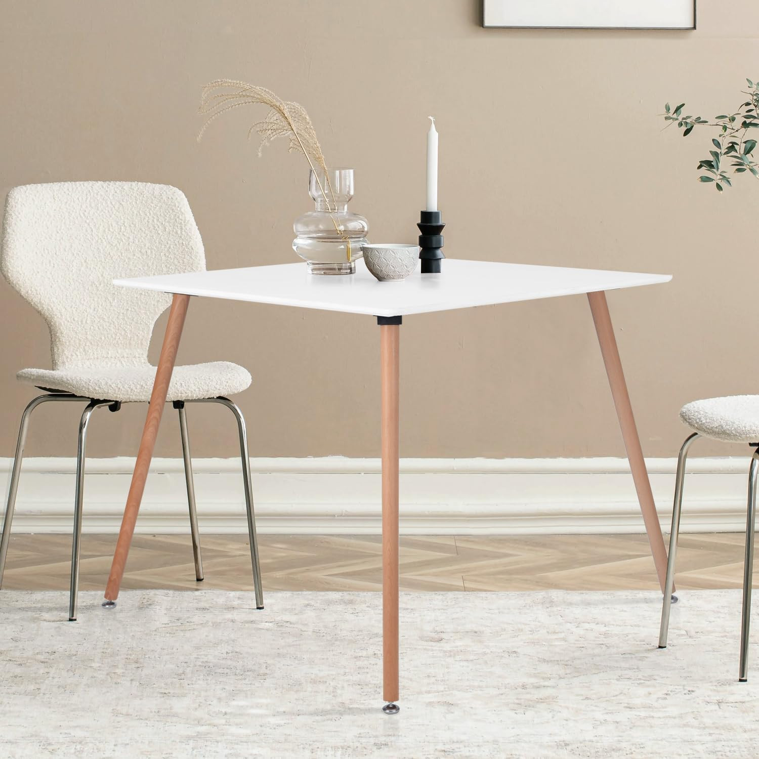 Square Dining Table 31.5 Inch for 2-4 People, Modern Functional White Table with