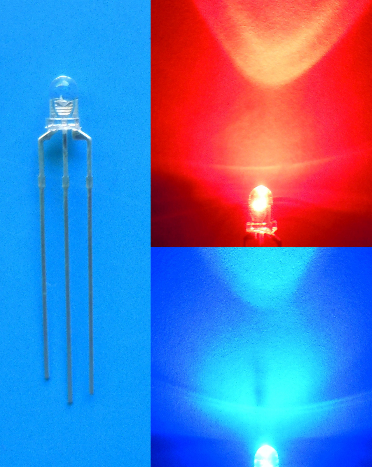 20Pcs 3mm Dual Bi-Color Red/Blue 3 Pin Water Clear LED Common Cathode