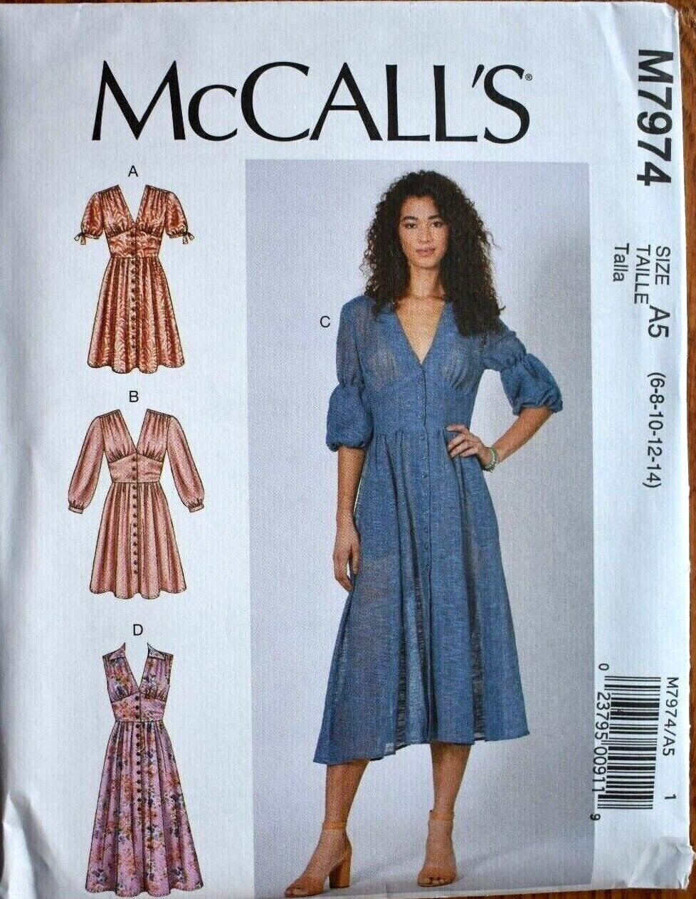 MCCALLS PATTERN 7974  DRESSES  MISSES SIZES 6 8 10 12 14  NEW  UNCUT  FF