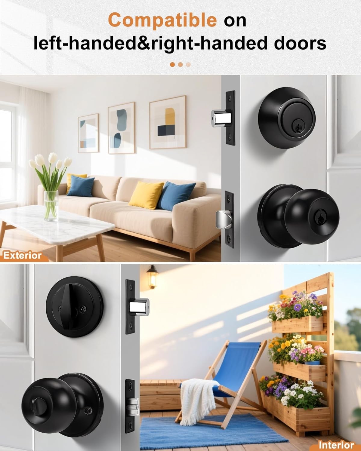 Contemporary Black Keyed Alike Door Knobs and Single Cylinder Deadbolt – 2 Pack