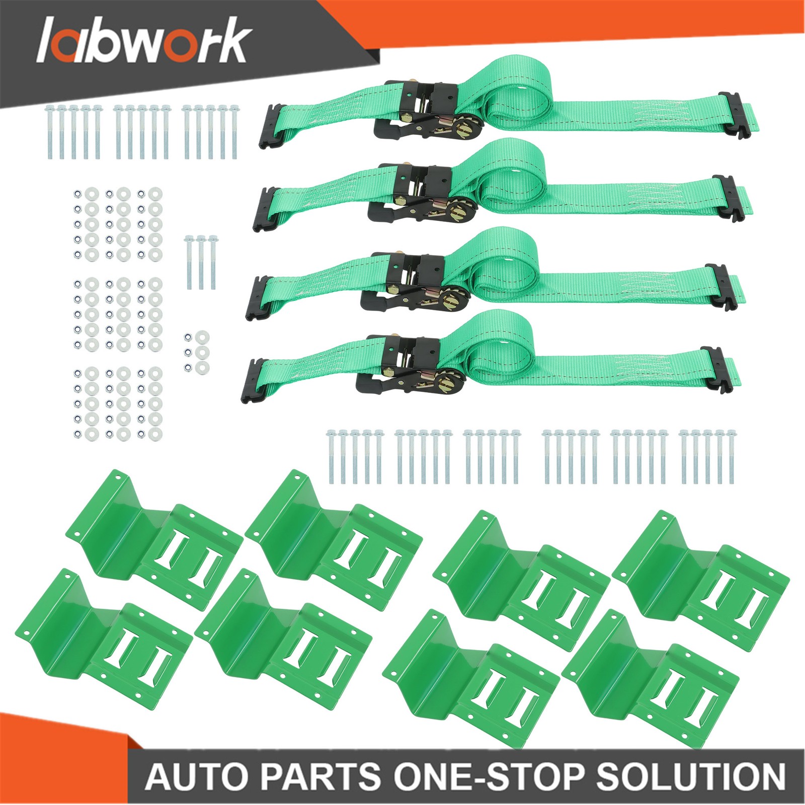Labwork 4 Pack 8' Ratchet Straps Wheel Chock Tie Down Trailer Trap System