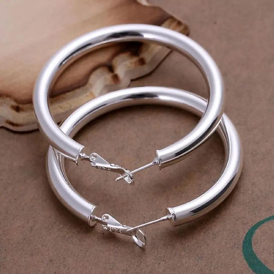 Womens Sterling Silver Large 50mm Round Circle Hoop Earrings #e91