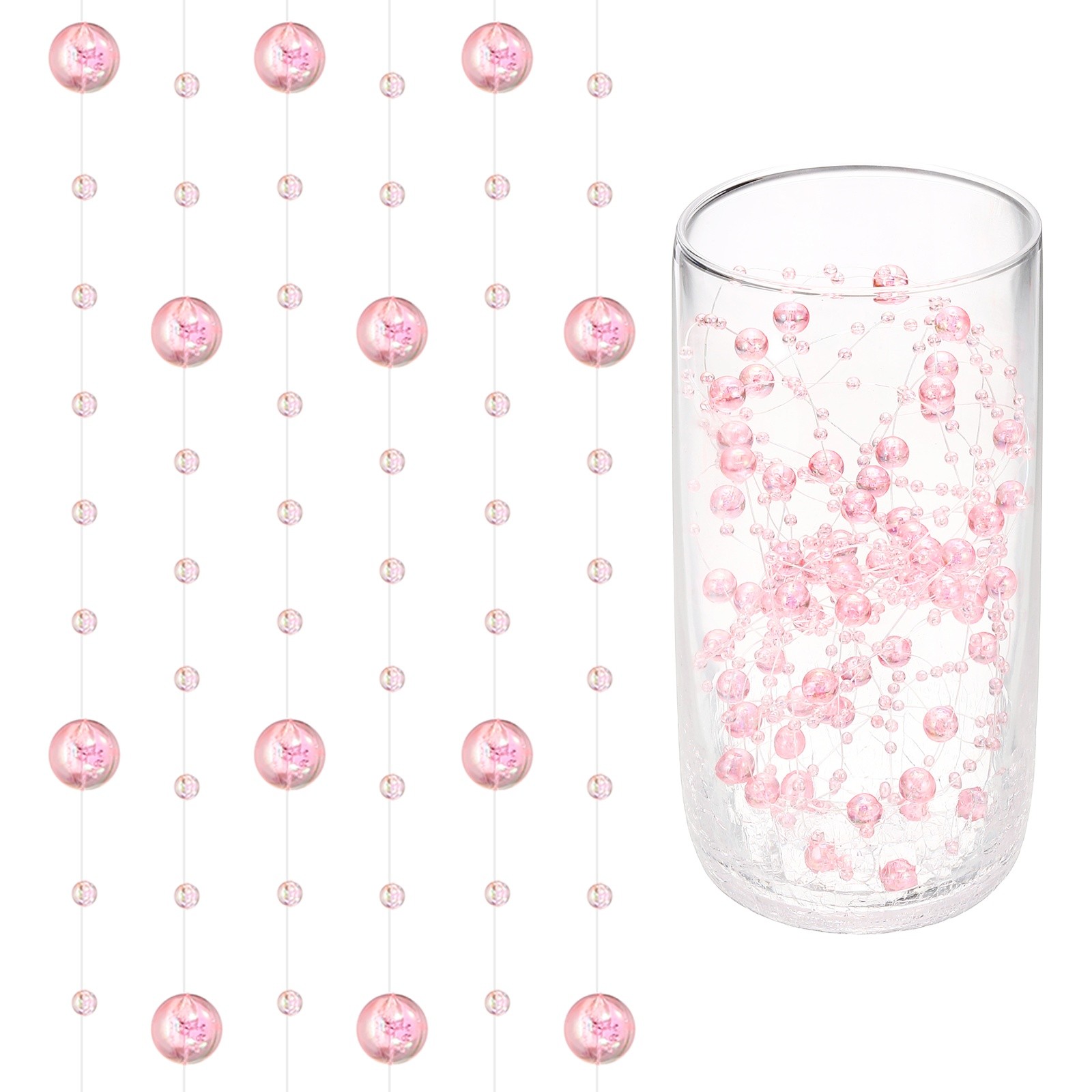 16 Feet Artificial Pearl String, Faux Pearl Beads Vases Filler, Iridescent Pink