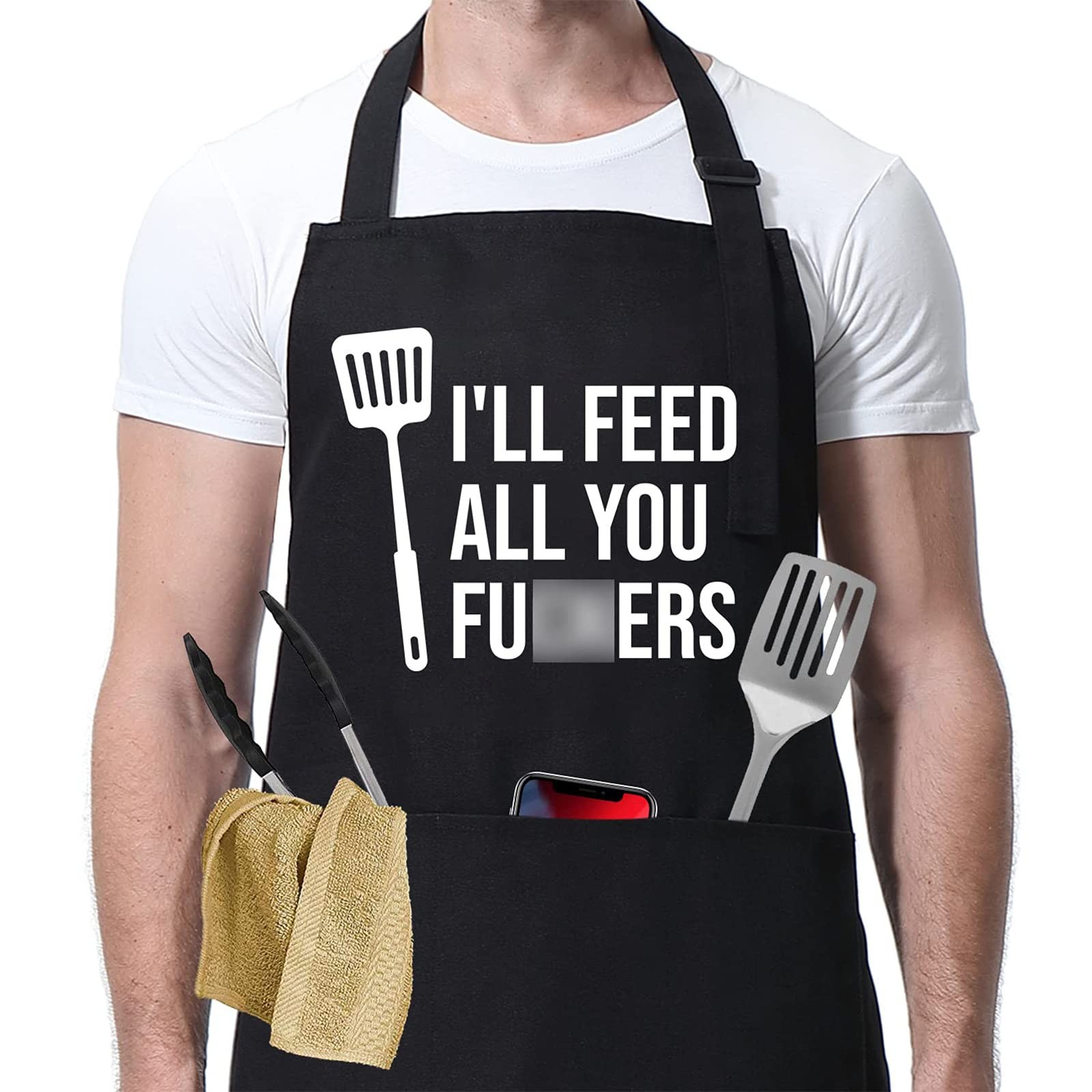 Funny Cooking Aprons set Men Women Dad Anniversary Gift set Black