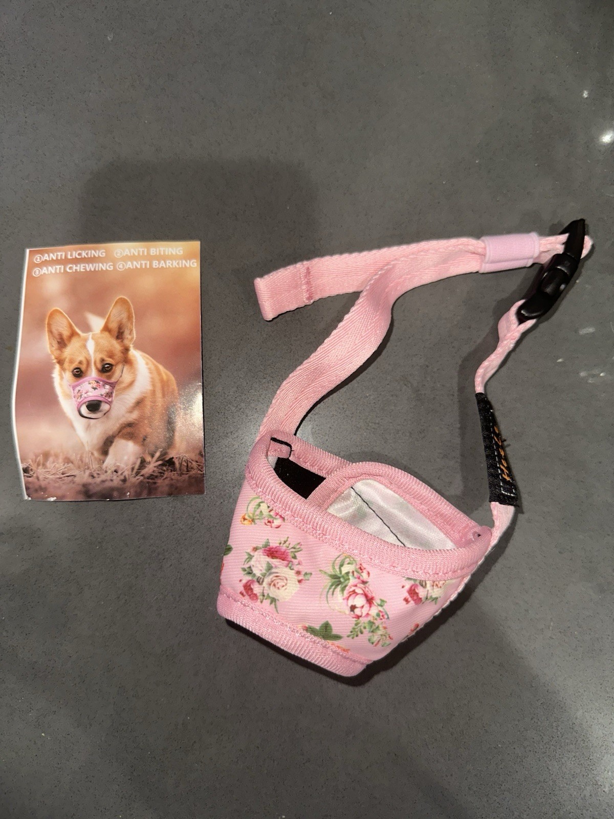 Heele Dog Muzzle SMALL- Adjustable, Pink, Flower pattern, Brand New, Never used