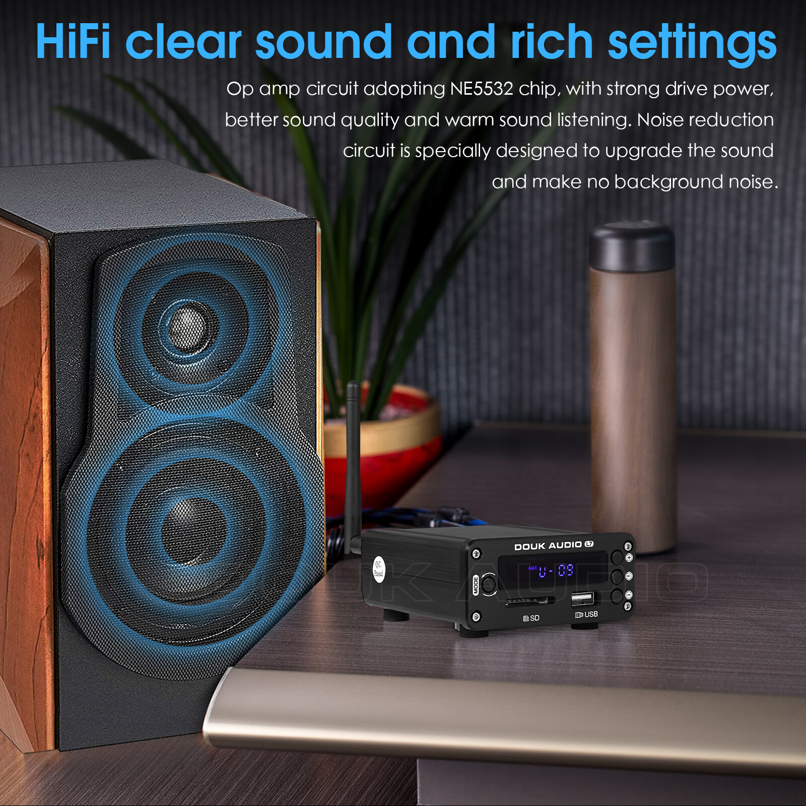 Bluetooth 5.0 Audio Receiver Wireless Adapter with USB SD Music Player FM Radio