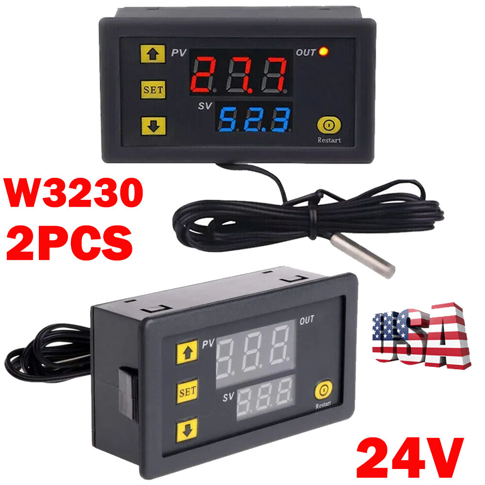 2X DC 24V Digital Thermostat Temperature Controllers Meter Regulators W3230 HOT
