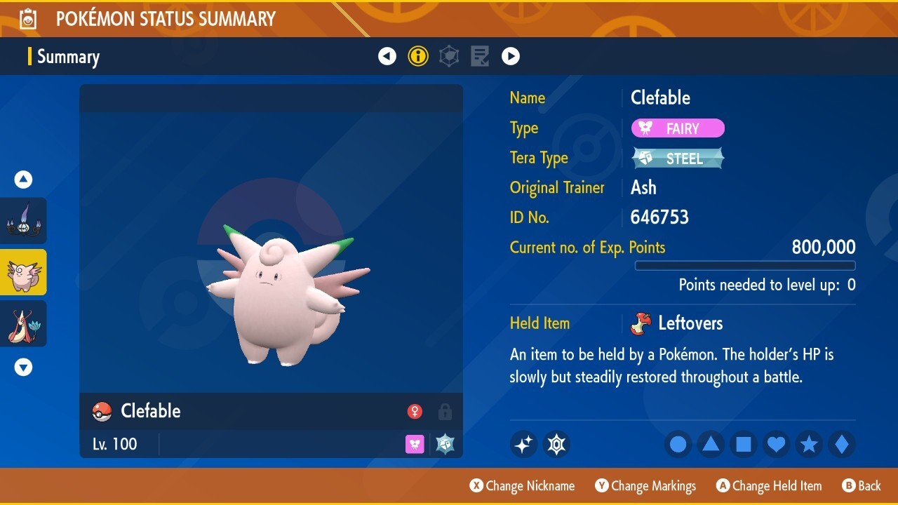 Shiny Clefable 6IVs Tera Type: Steel Pokémon Scarlet and Violet