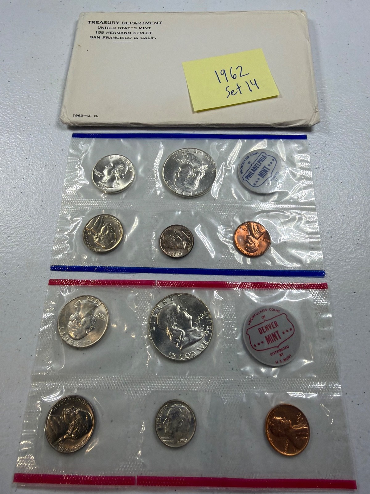(1) 1962  US MINT SILVER P & D Set,  in all OGP,  w/ 90%  SILVER COINS,   SET 14