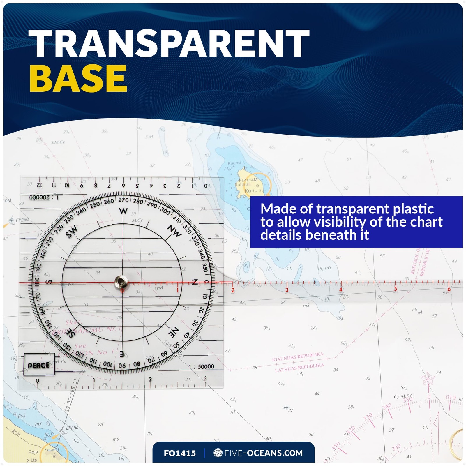 -Arm Nautical Protractor Tool for Navigation Charts - FO1415