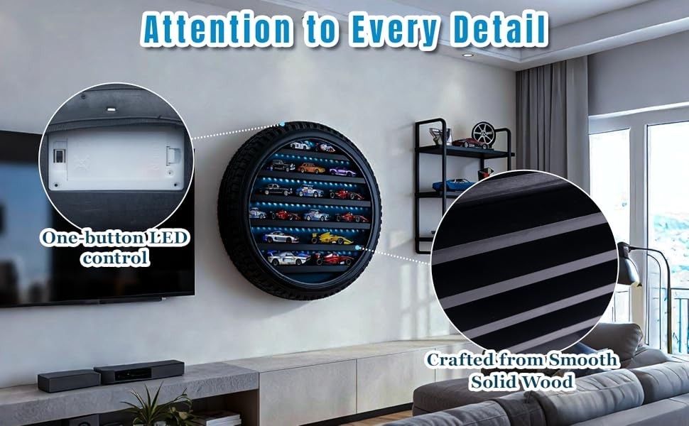 Car Display Case Tire LED Light Matchbox Hot 1/64 Model Diecast Wheels Cabinet