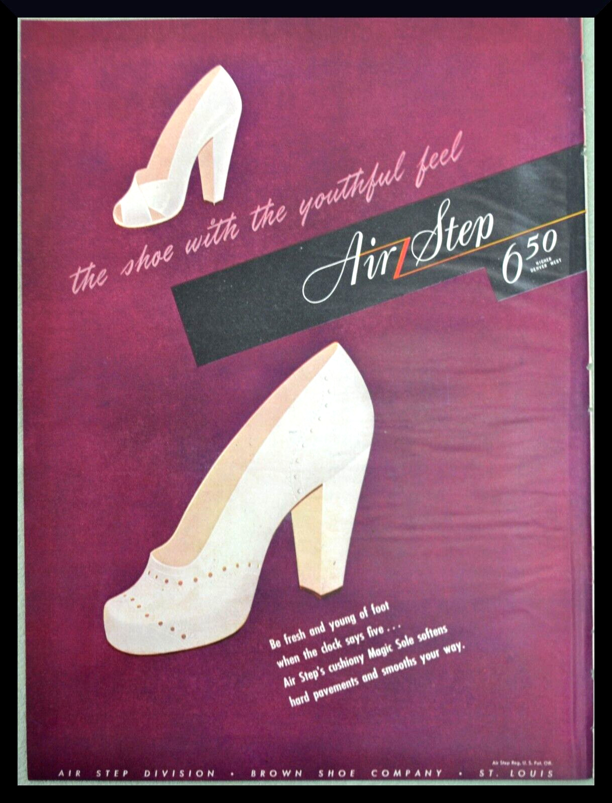 Original 1944 Print Ad Air Step Fashion Shoes Art Vintage Brown Shoe Co