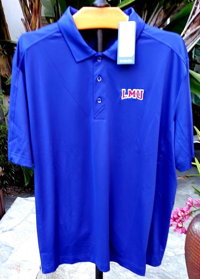 NWT $54 LMU LIONS NCAA Mens Blue Polo Golf Shirt Cutter&Buck DryTec 50UPF+ Small