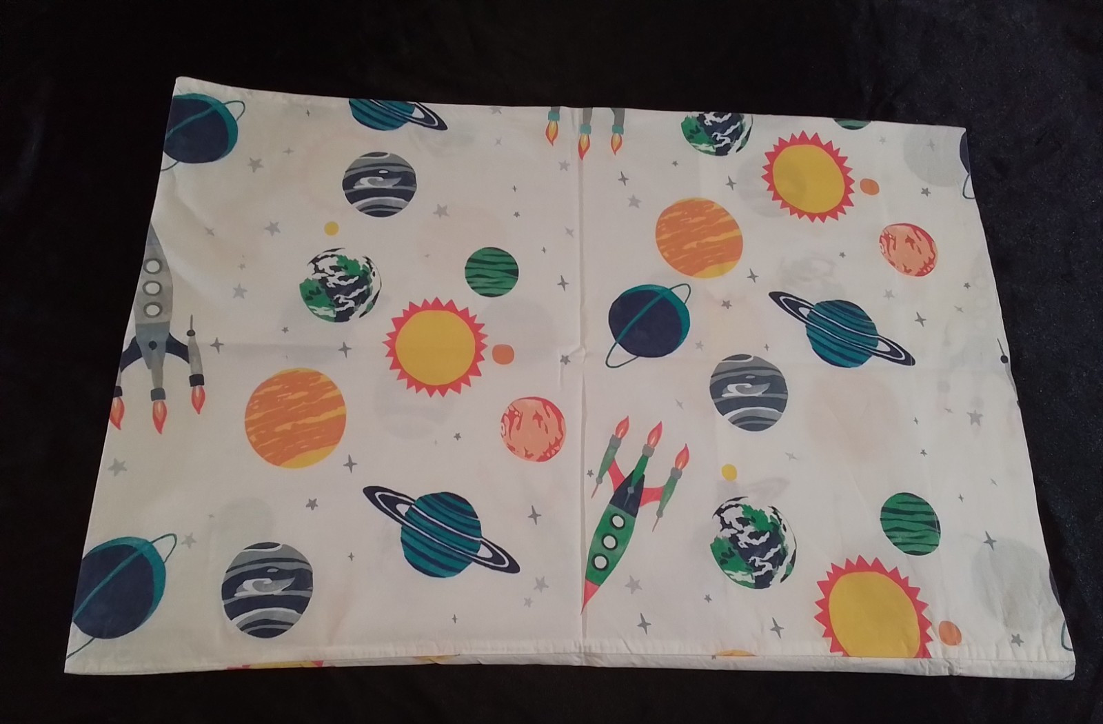 Pottery Barn Kids Solar System Toddler Pillowcase White Rocket & Planets Space