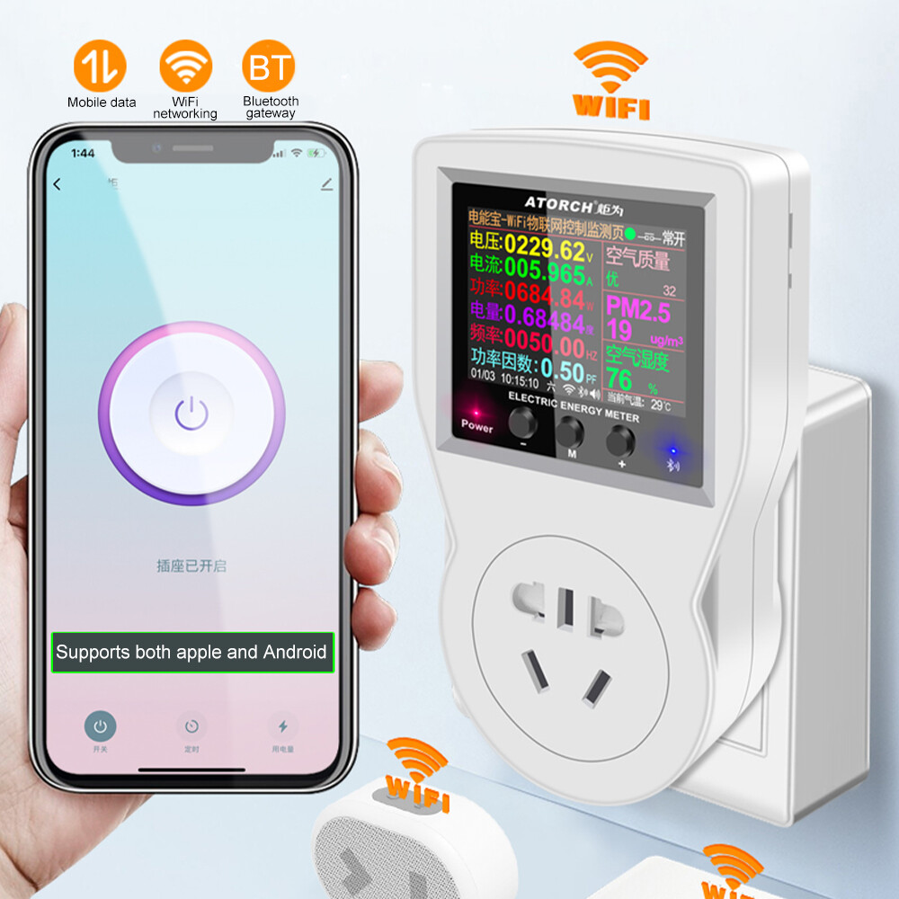 For Tuya LCD Digital WIFI Timer Smart Metering Socket Power Statistics Switch