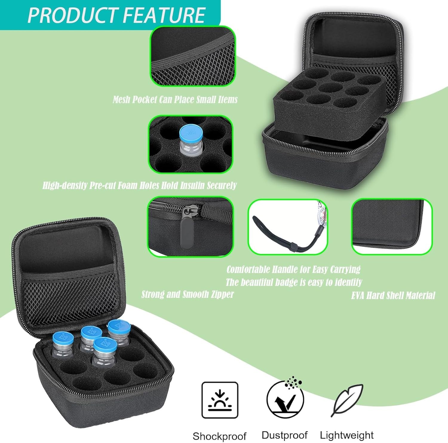 Insulin Vial Storage Case 9 Slot Holder for 10ml U100 Travel Fridge Black New US