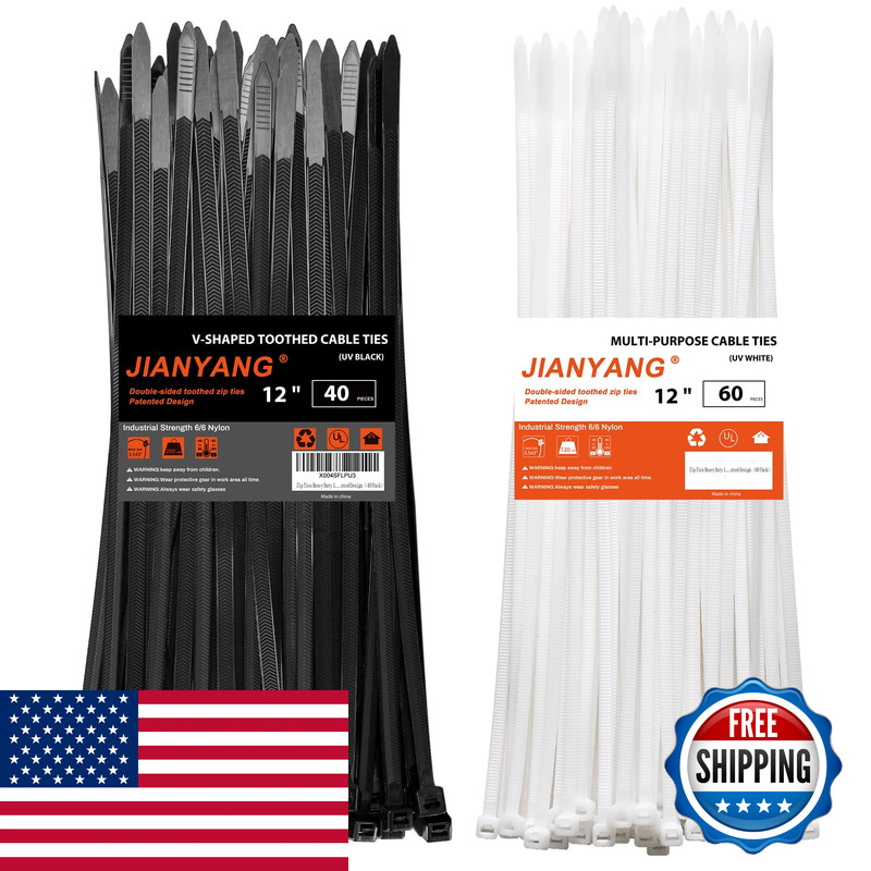 Jianyang Zip Ties Heavy Duty 1212 Inchv-Shaped Toothed Double Sided 200 Lbs