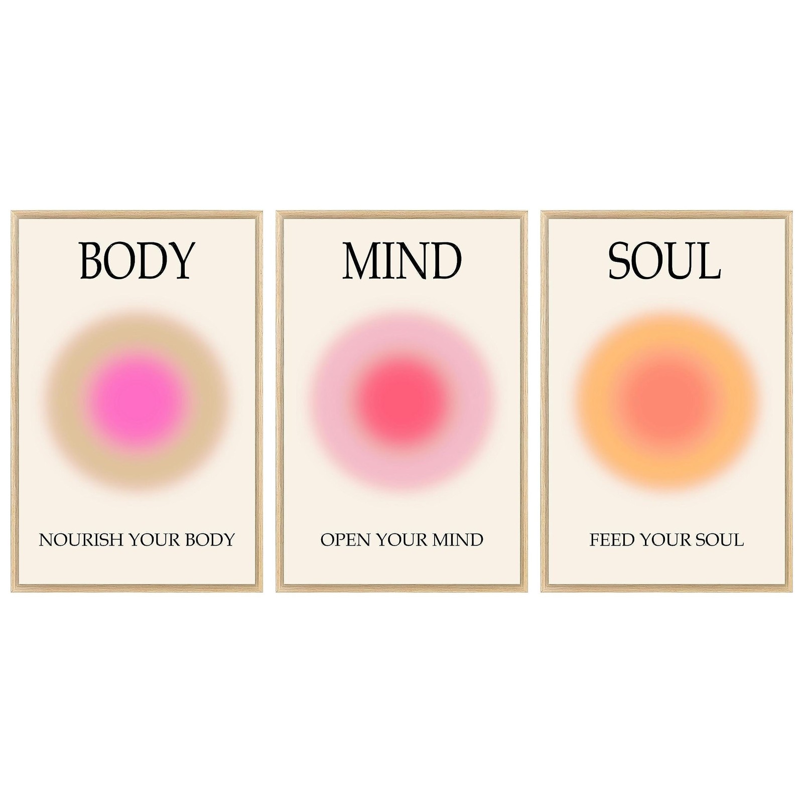 Mind Body Soul Print Positive Aura Posters For Room Large, pink, orange, red