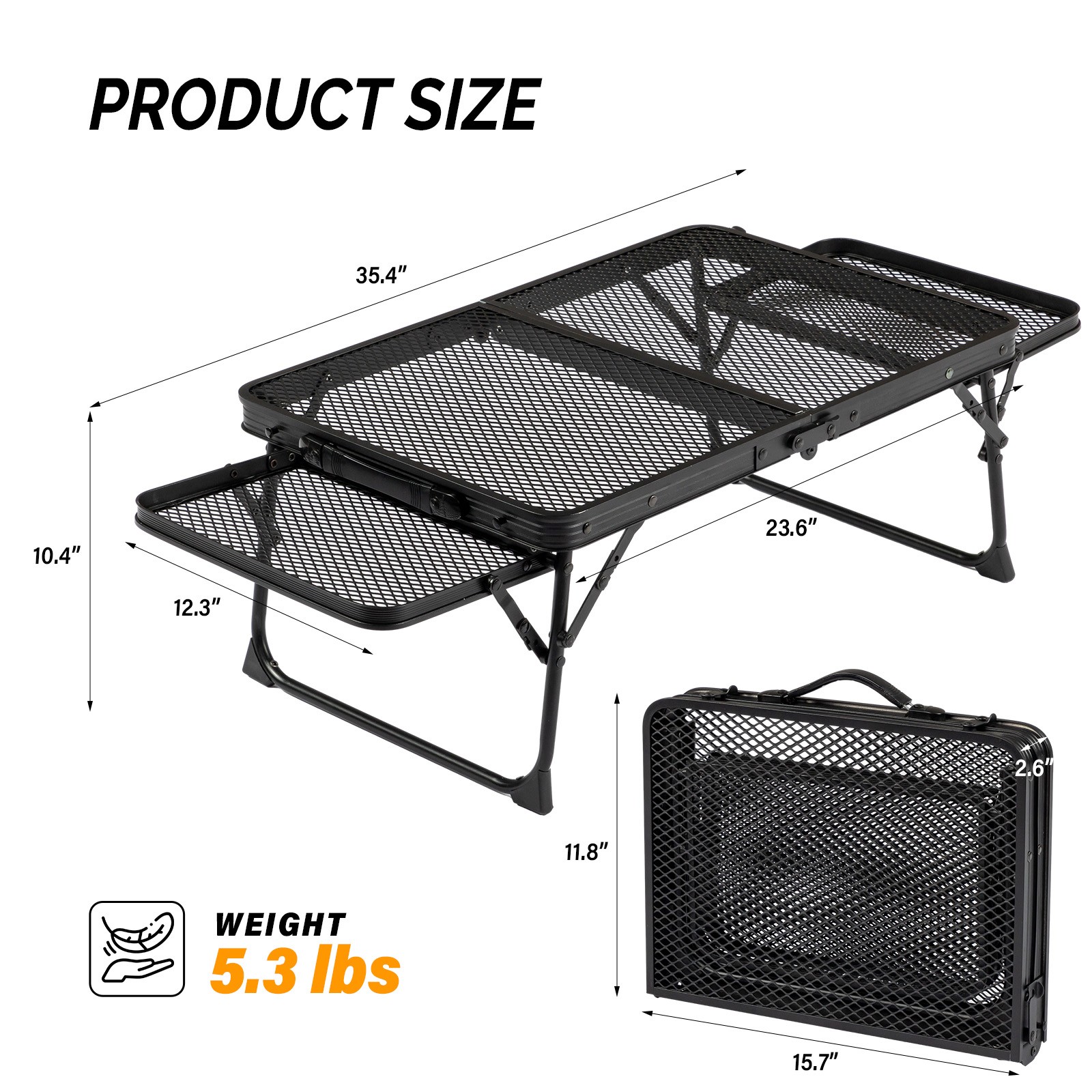 3ft Folding Picnic Table for Grill Outdoor Camping Table Portable Mesh Bag black