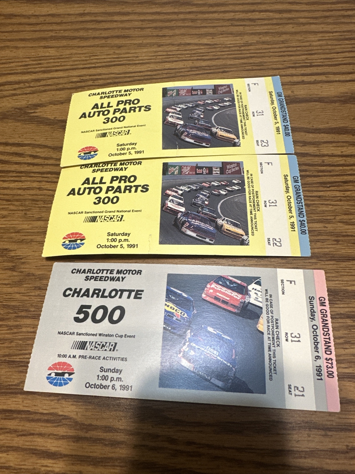 3x VINTAGE NASCAR 1991 CHARLOTTE 500 &  ALL PRO 300 TICKET STUB