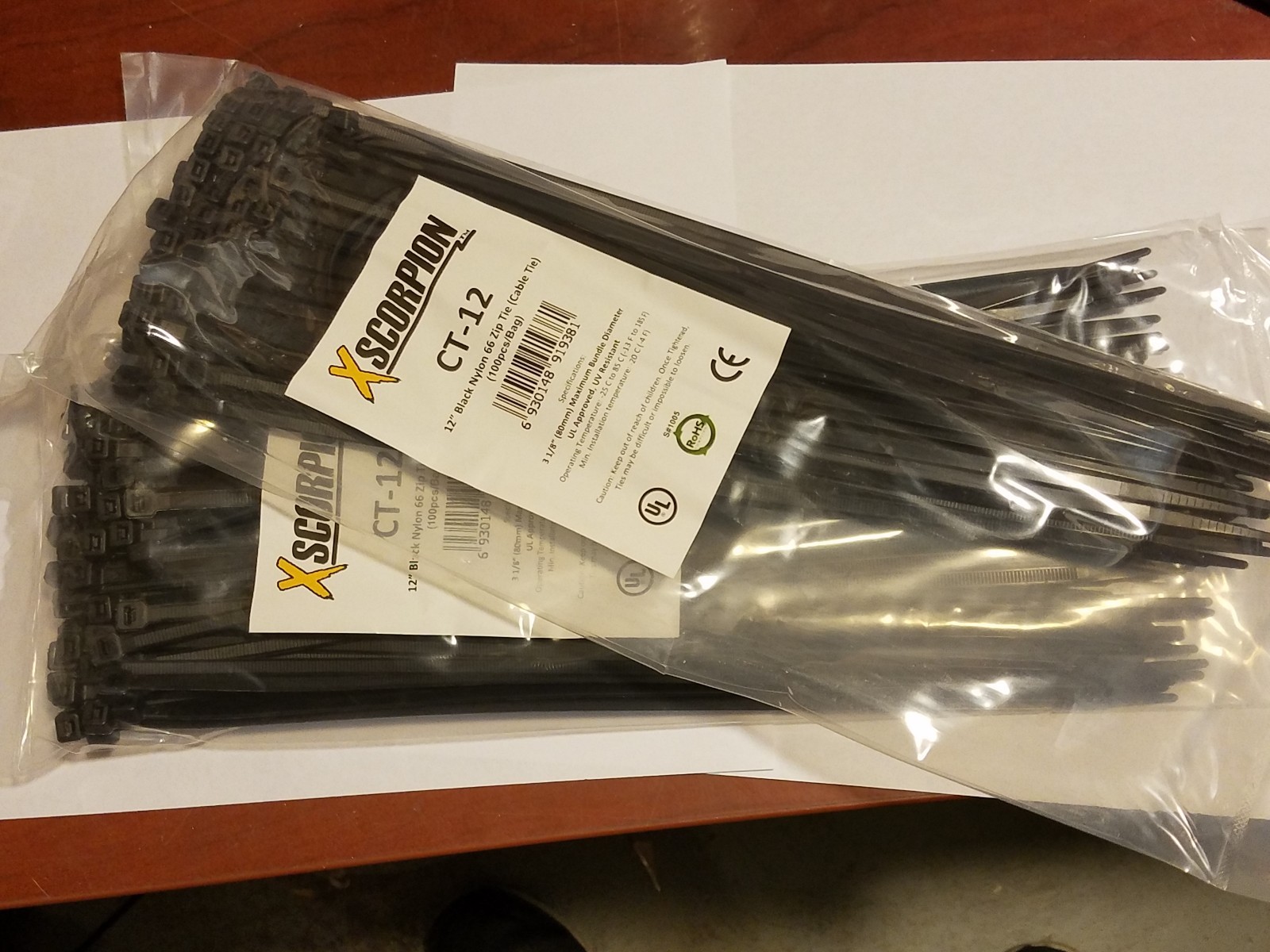 200 Pack 12" Black Zip Ties/Cable Ties Heavy Duty Nylon UV Resistant UL Scorpion