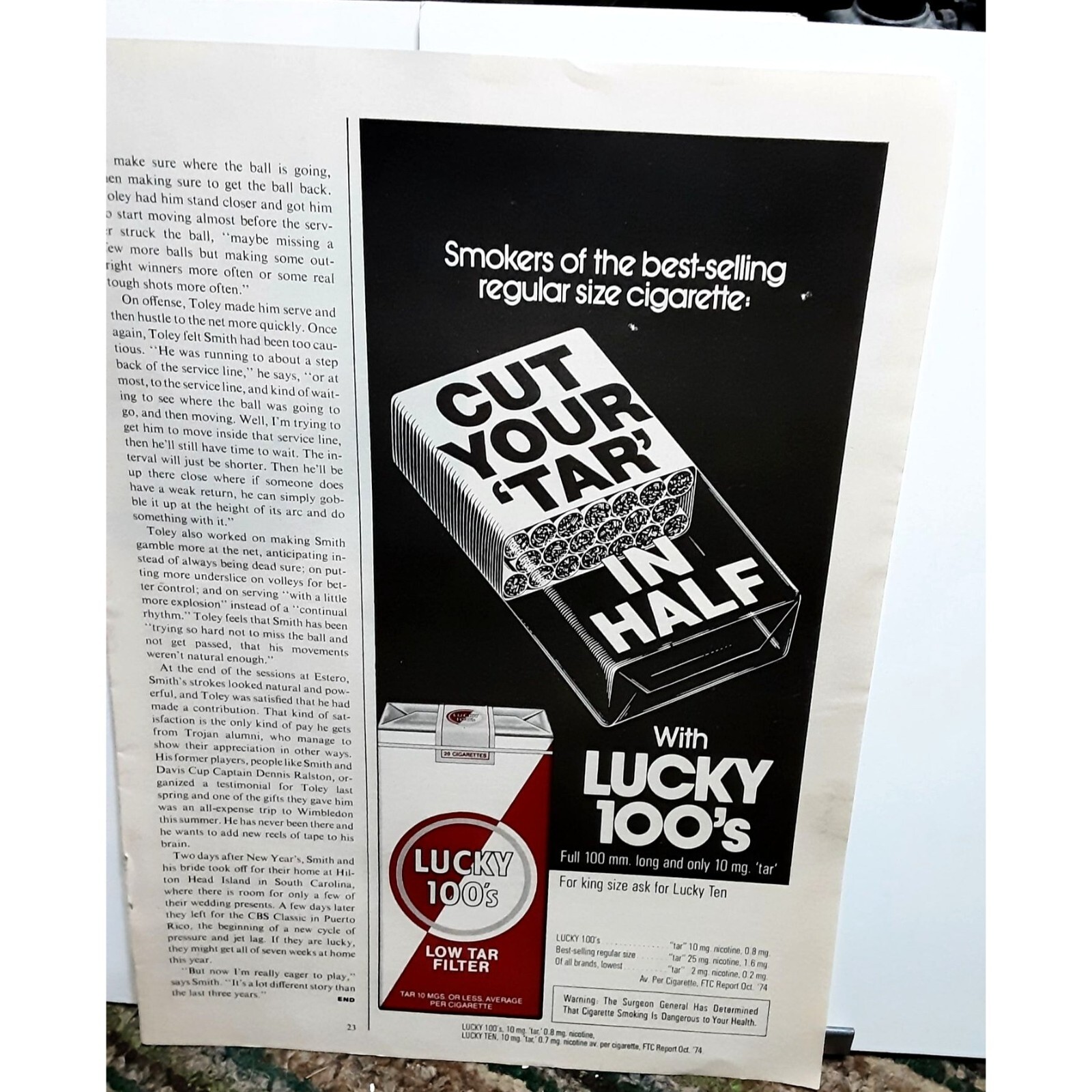 1975 Lucky 100s Cigarettes Original Print ad 70s