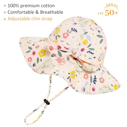Baby Girl Sun Hat with UPF 50+ Outdoor Adjustable Beach 6-12 Months Light Pink