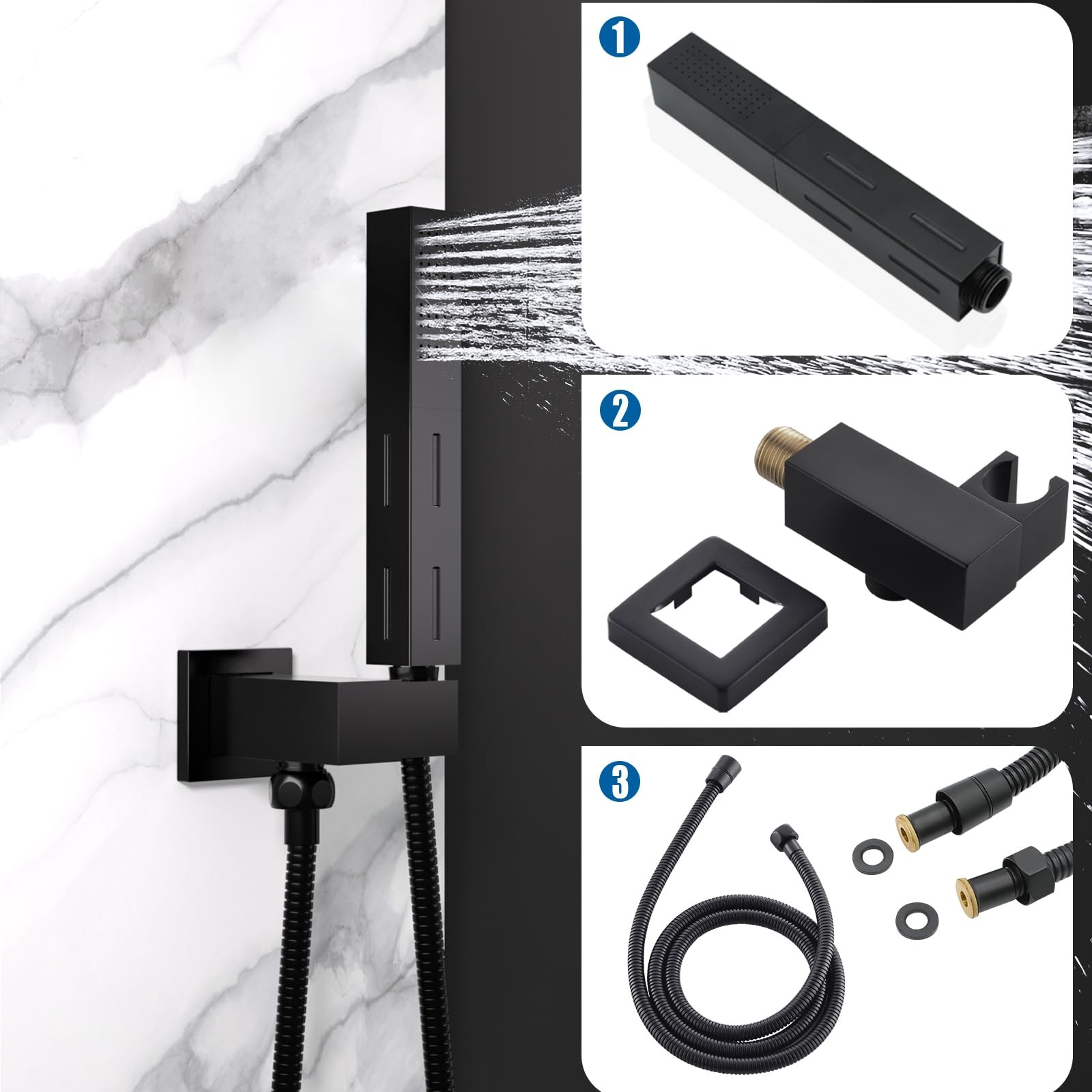 Matte Black Brass 2 in 1 Function Handheld Shower Sprayer Head