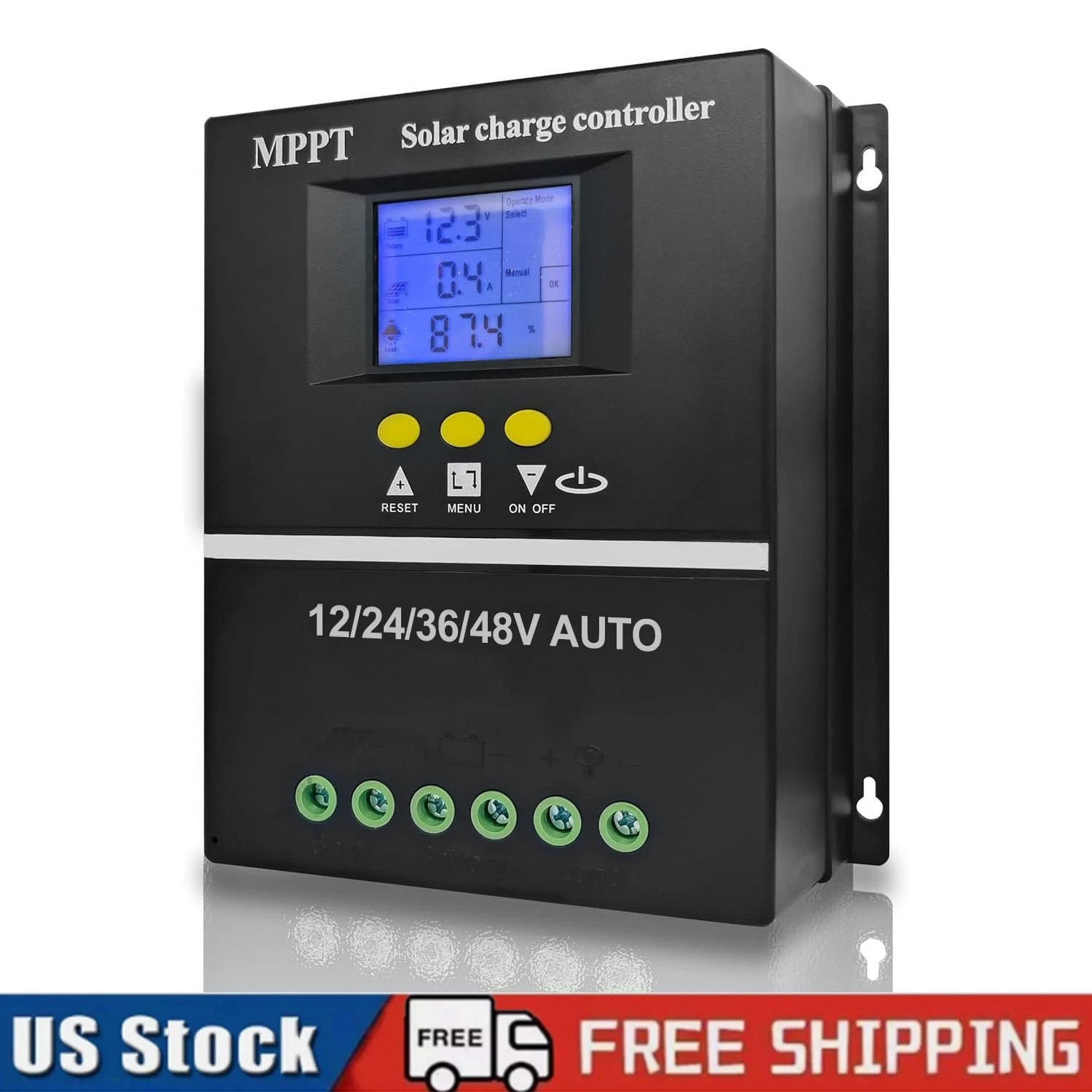 MPPT 12V/24V/36V/48V Solar Charge Controller Tools 100A LCD Dual USB