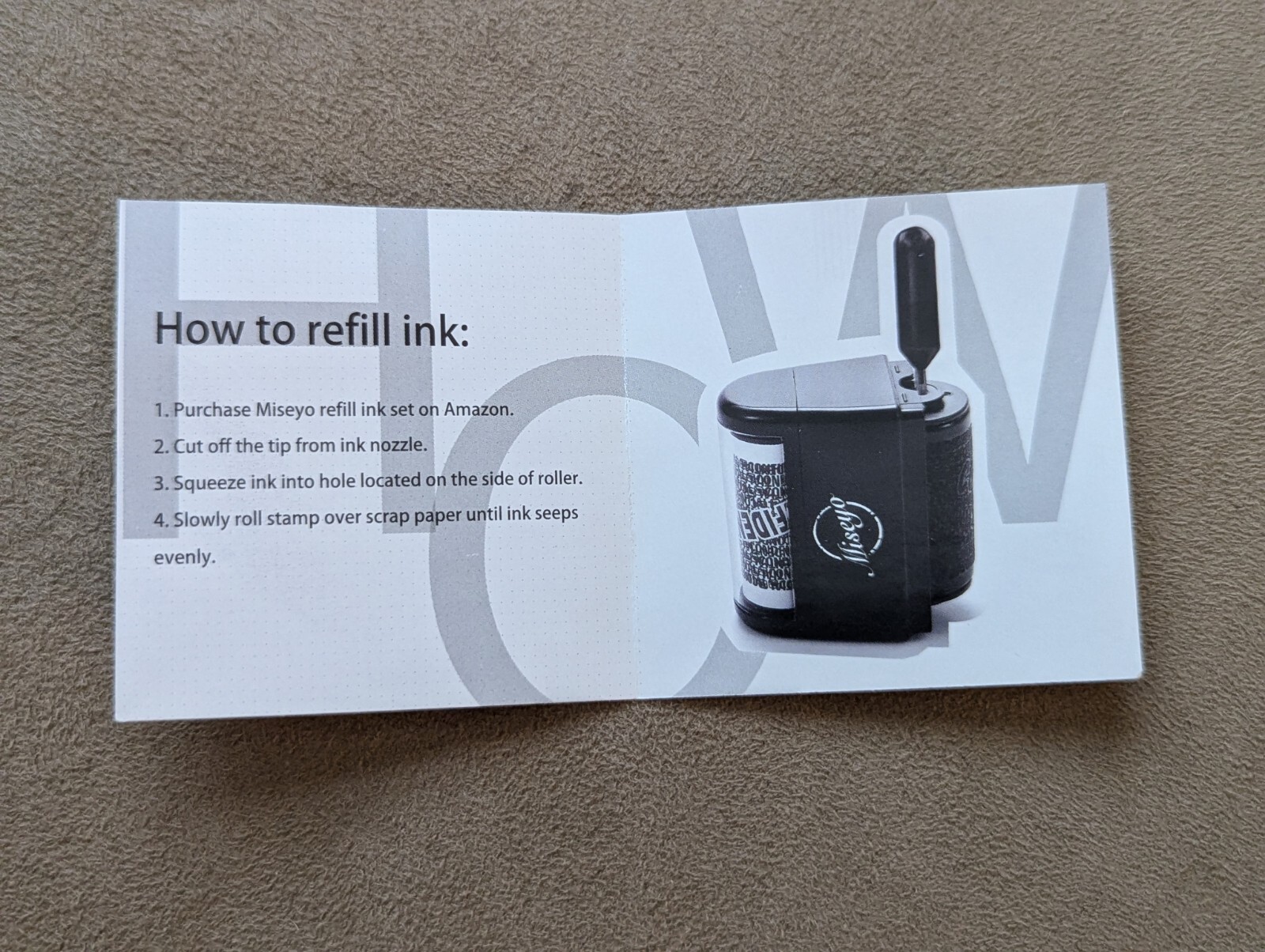Miseyo I. D. Protection roller stamp with 3 refills and instructions