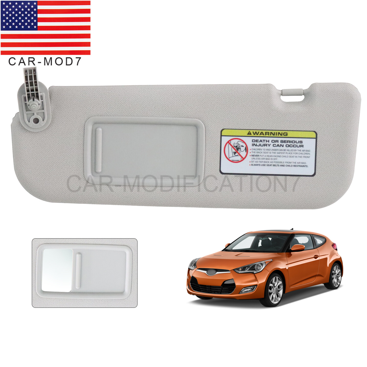 For 2012-2015 Hyundai Veloster Left Driver Side Sun Visor With Mirror Gray