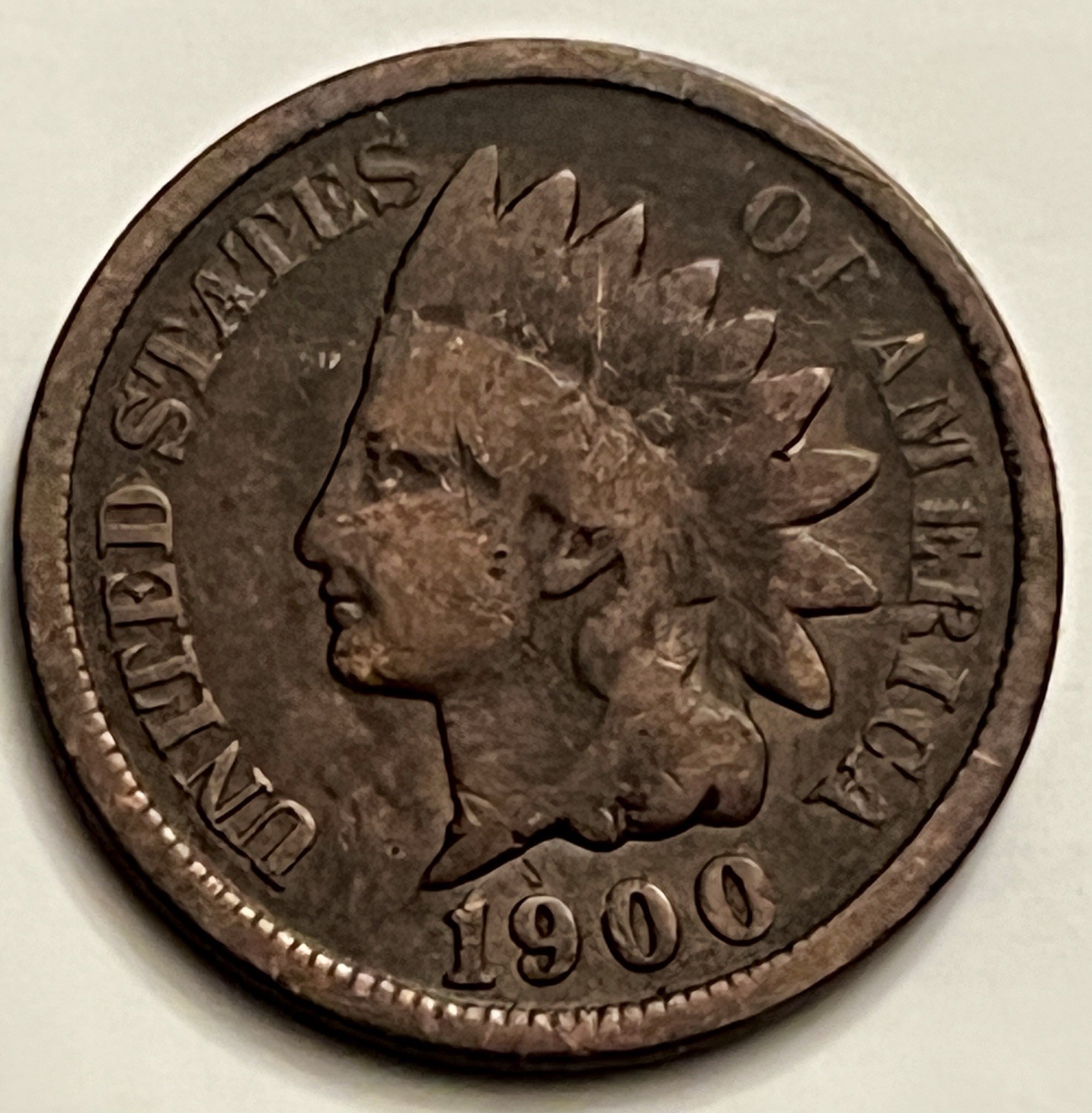 1900 Indian Head Cent Turn of the Century Date Heavy Wear Clear Date BN1780