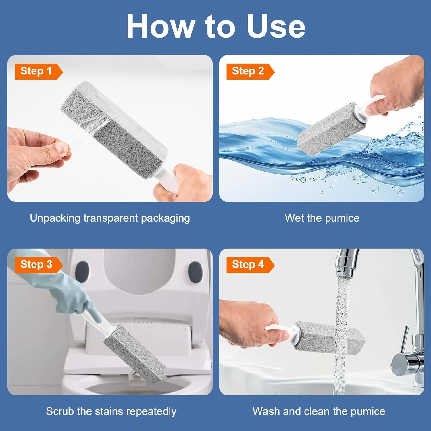 5 Pack Pumice Stone Toilet Cleaner w Handle Hard Water Ring Rust Remover