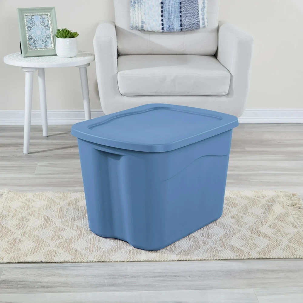 NEW Sterilite 18 Gallon Plastic Storage Bin with Snap-on Lid, Light Blue, 8 Pack