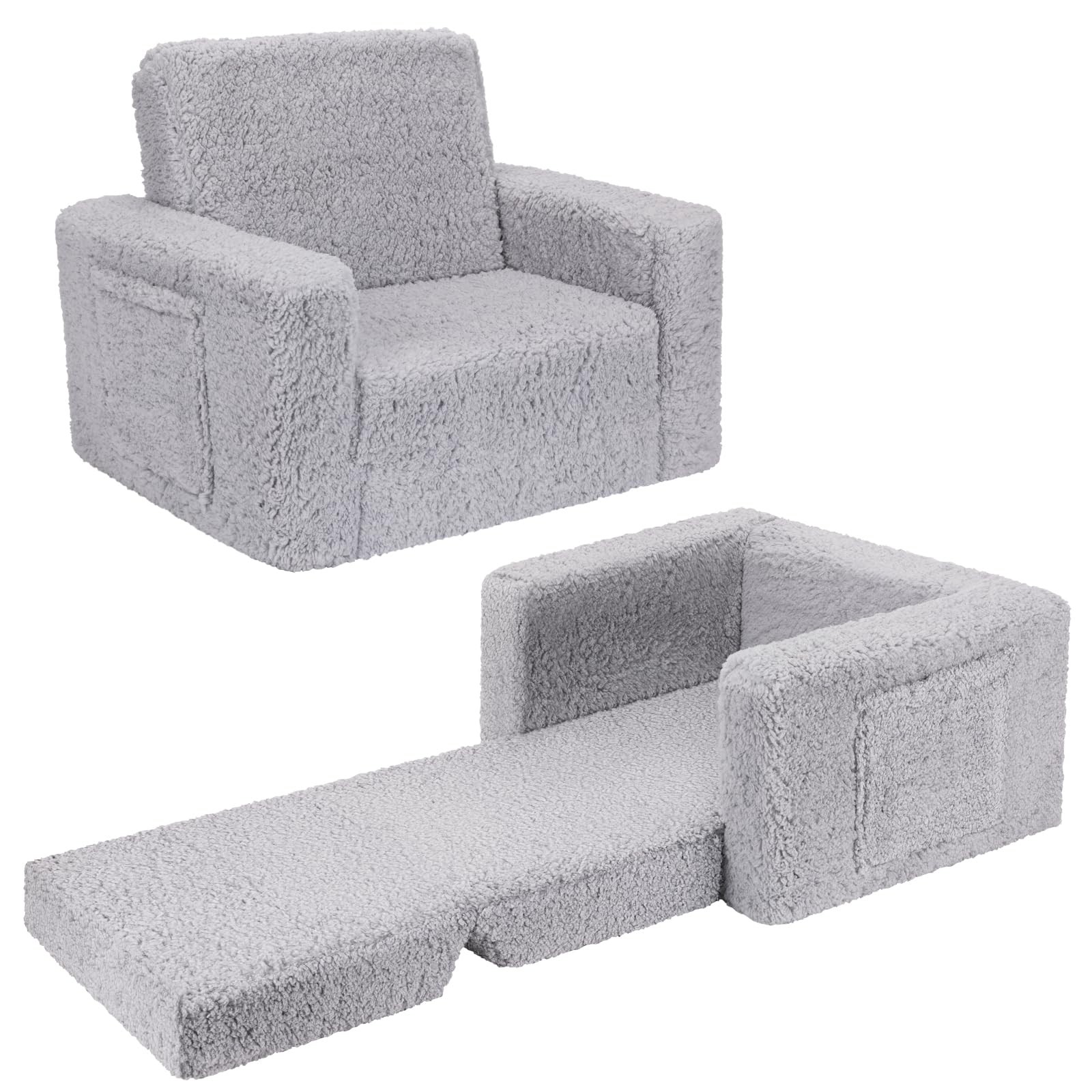 Couch & Chair - Convertible Sofa to Lounger, Pull Out Couch with Sherpa Cover...