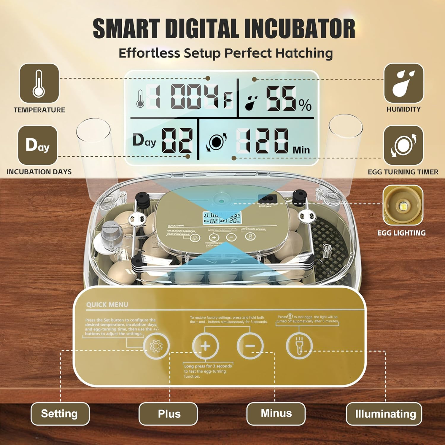 Incubators for Hatching Eggs, 24 Egg Incubator with Automatic Egg Turning and Hu