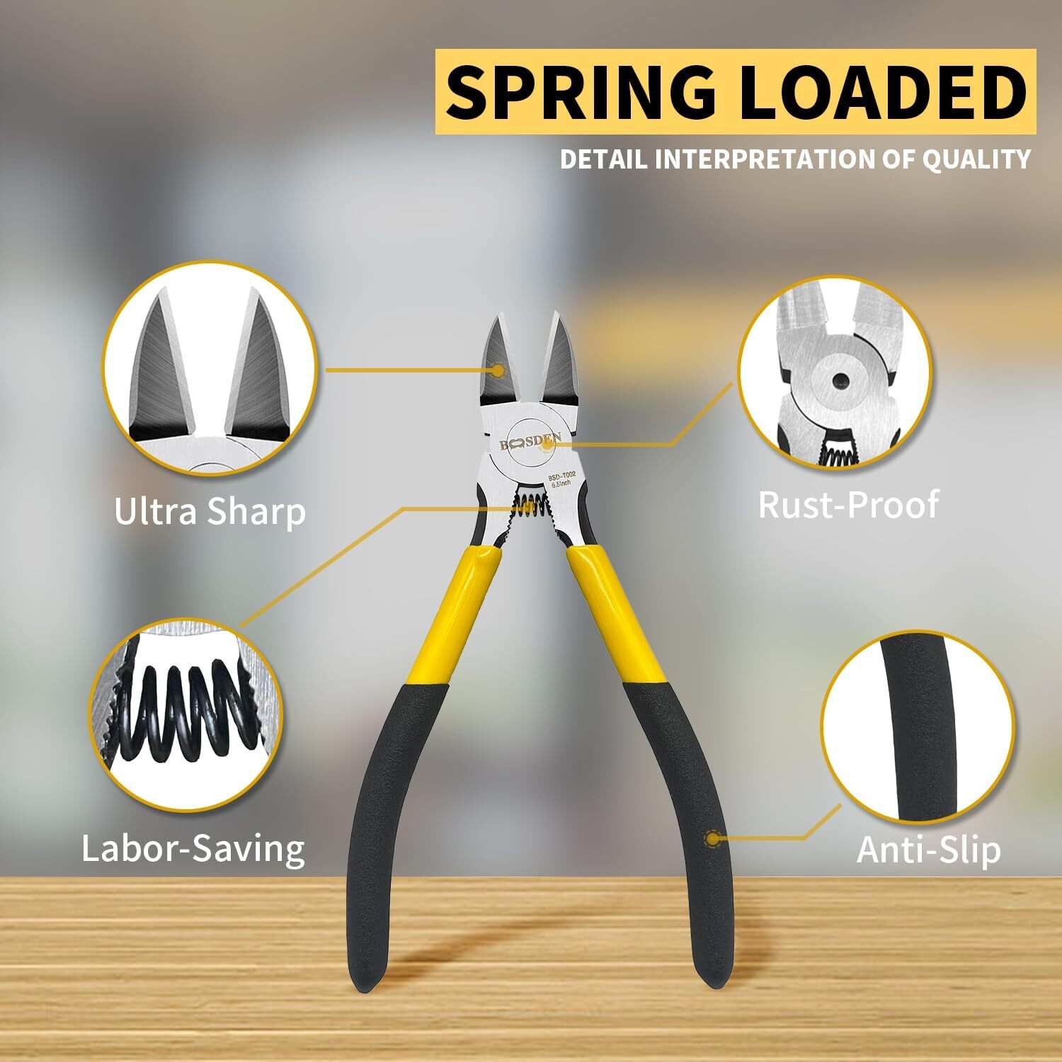 5 Pack, 6 inch Flush Cutters, BOOSDEN Spring Loaded Cutting Pliers,Precision Sid