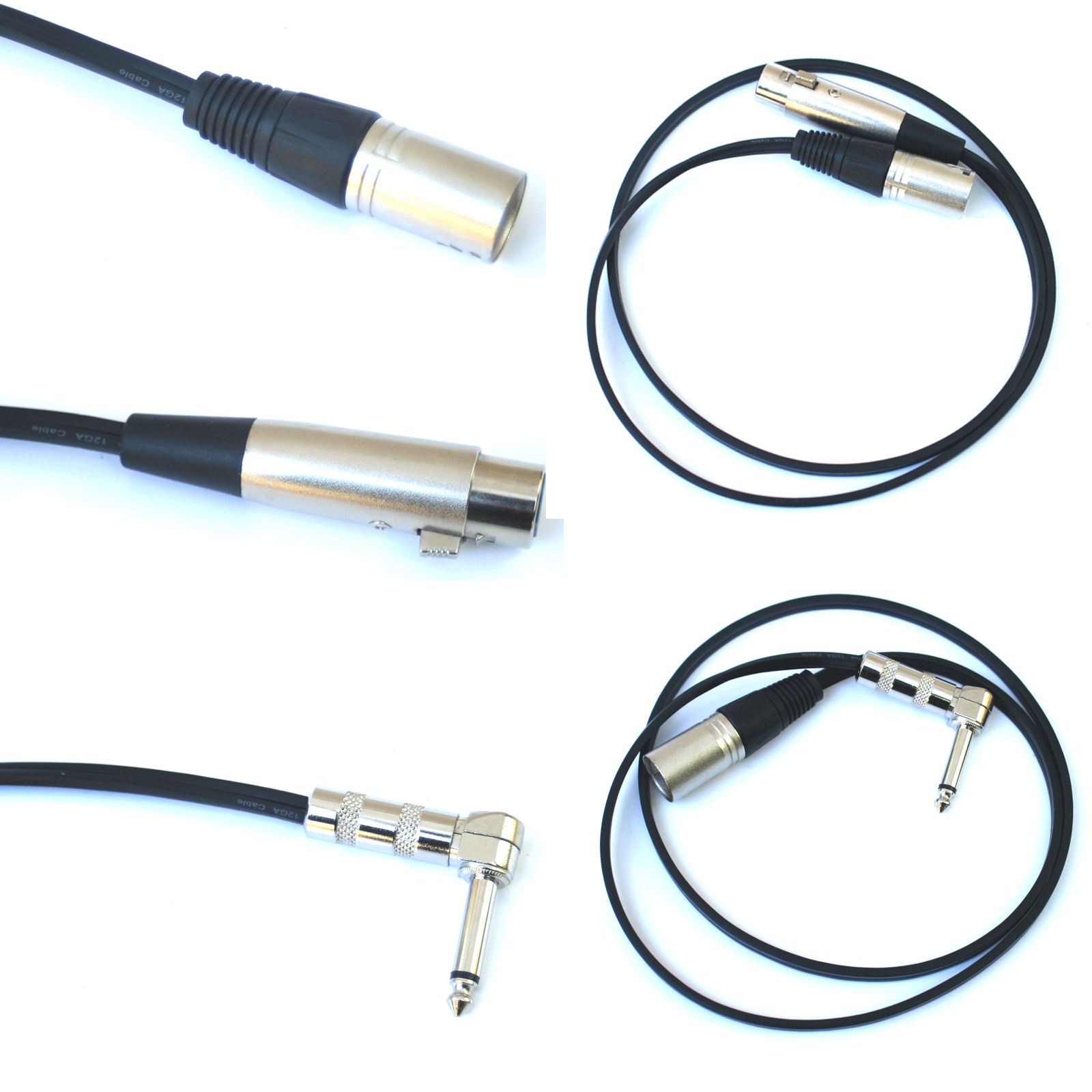 Pro XLR Fe-male Angle 12-Awg 1/4 6.3mm Audio Cable Heavy duty Speaker 1ft -20FT