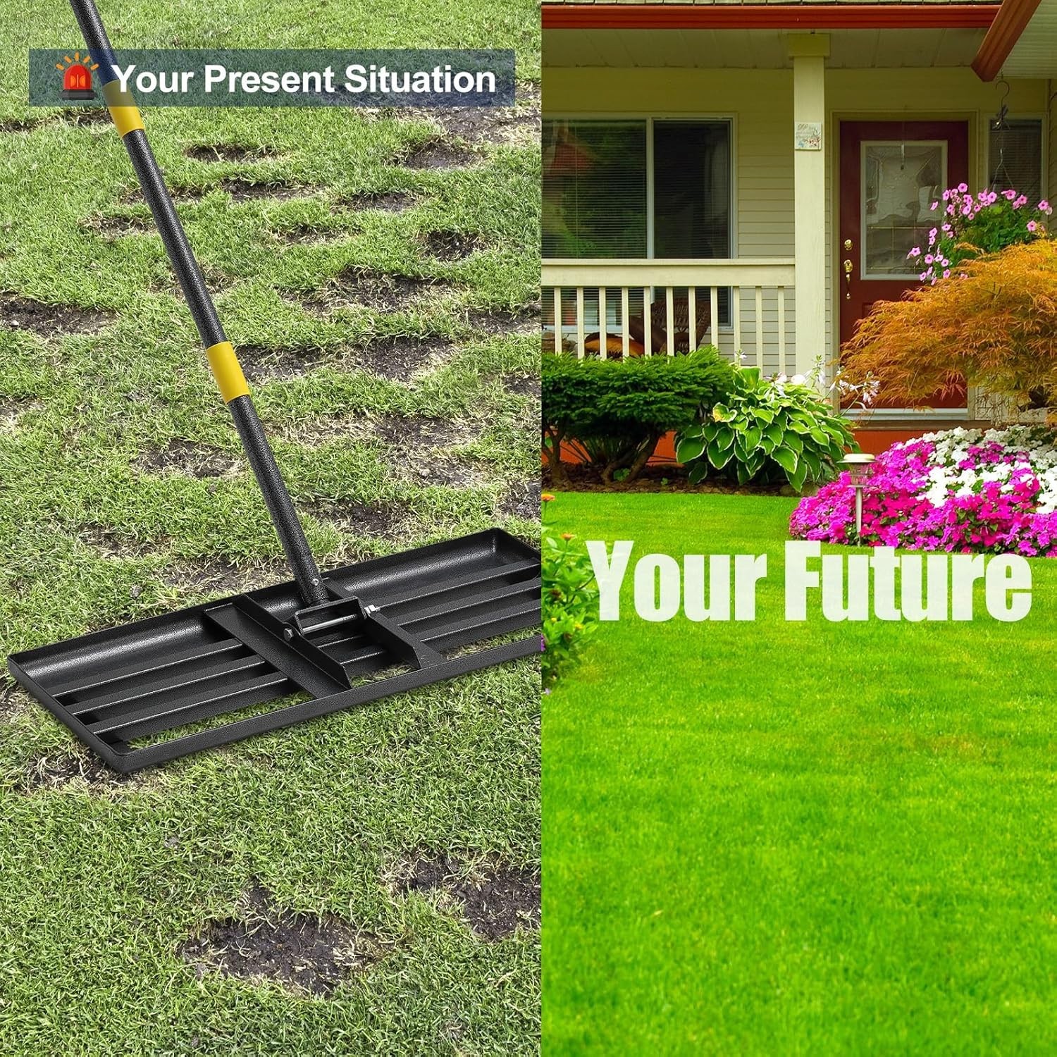 Heavy-Duty Lawn Leveling Rake 30x10in with 80in Adjustable Handle - Rustproof