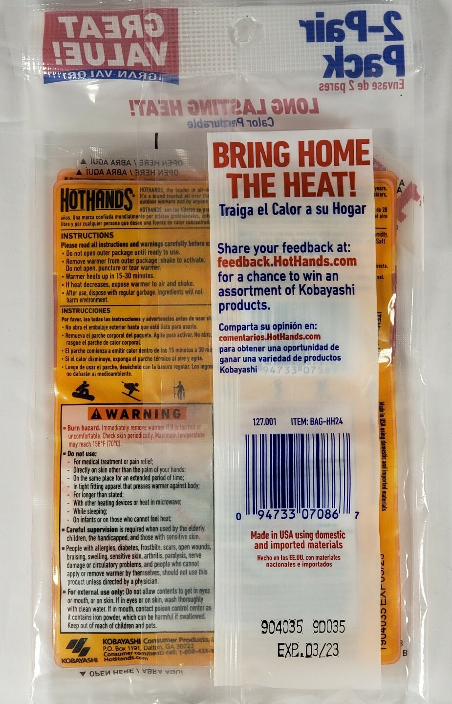 HotHands Hand Warmers 2-Pair Pack Exp. 03/23