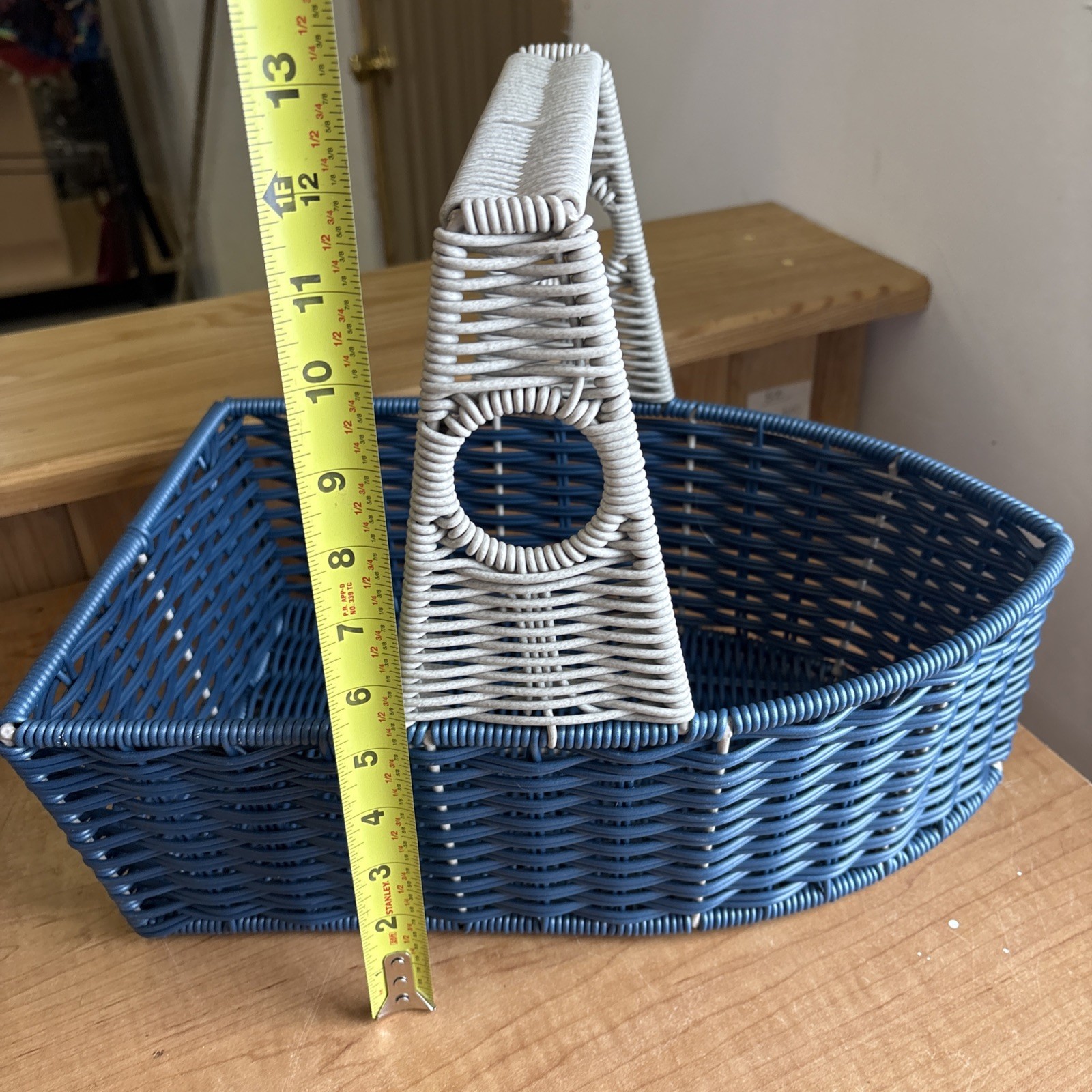 Vintage Wicker Basket Boat Shaped Blue With Gray Handle Nautical Decor 🔥🔥🔥