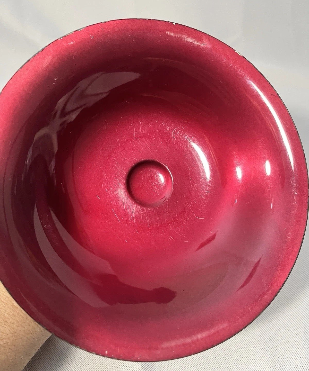 Reed & Barton 141 Red Enamel on Silverplate Footed Compote Dish