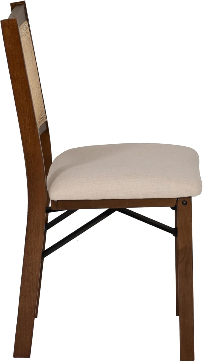 Stylish Brown Rattan Cane Foldable Wooden Dining Side Chair - Fully Assembled