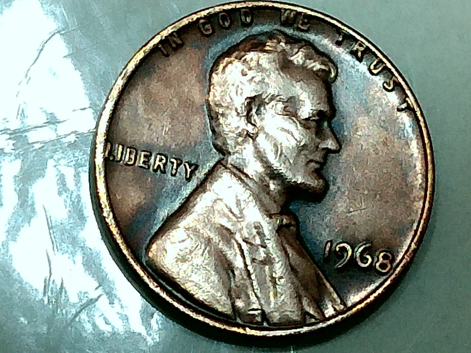1968 us copper penny - ms - rb - 3.1 gr. - lite toning - full rim - nice stamp