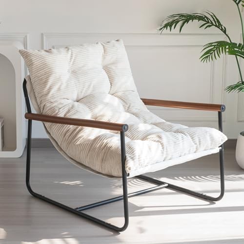 Modern Accent Chair, Comfy Living Room Chair Standard Beige (Corded Fabric)