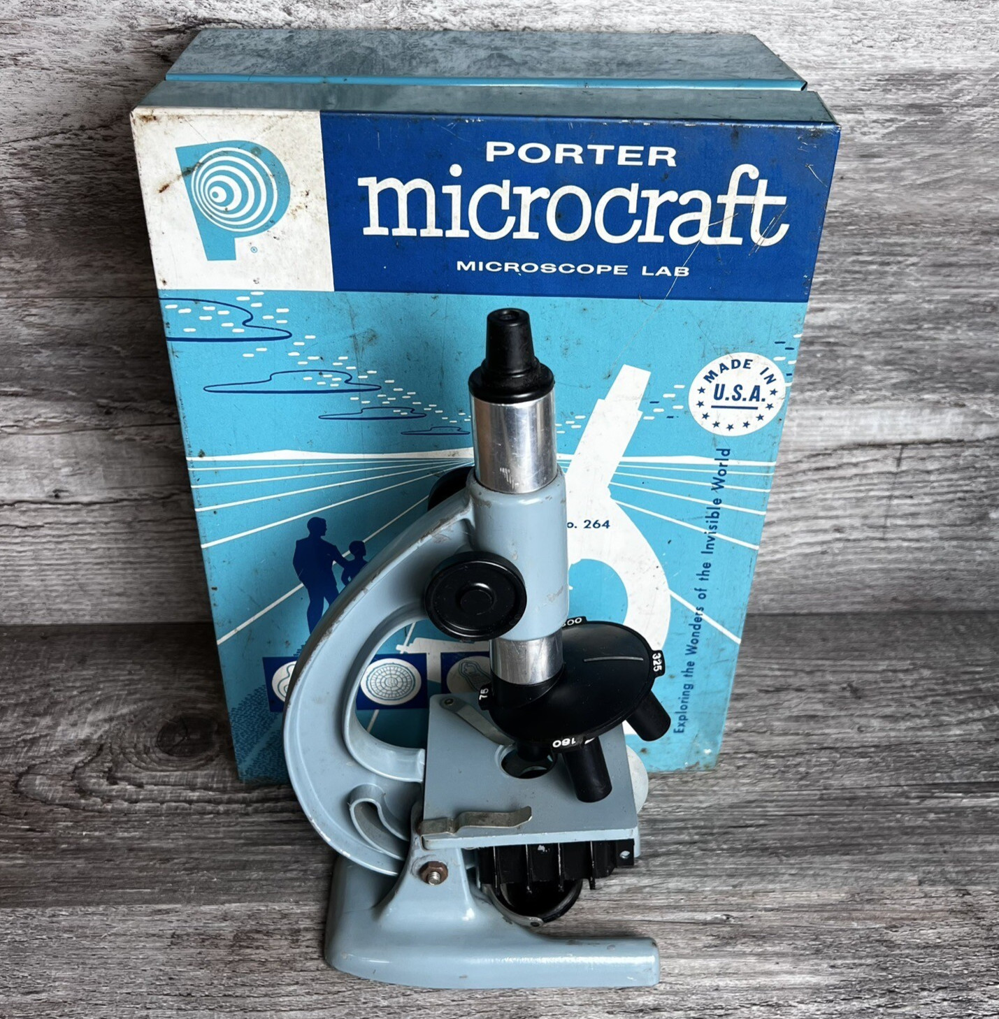 VTG 1960’s Porter Microcraft 264 Teal Science Lab Microscope w/ Case