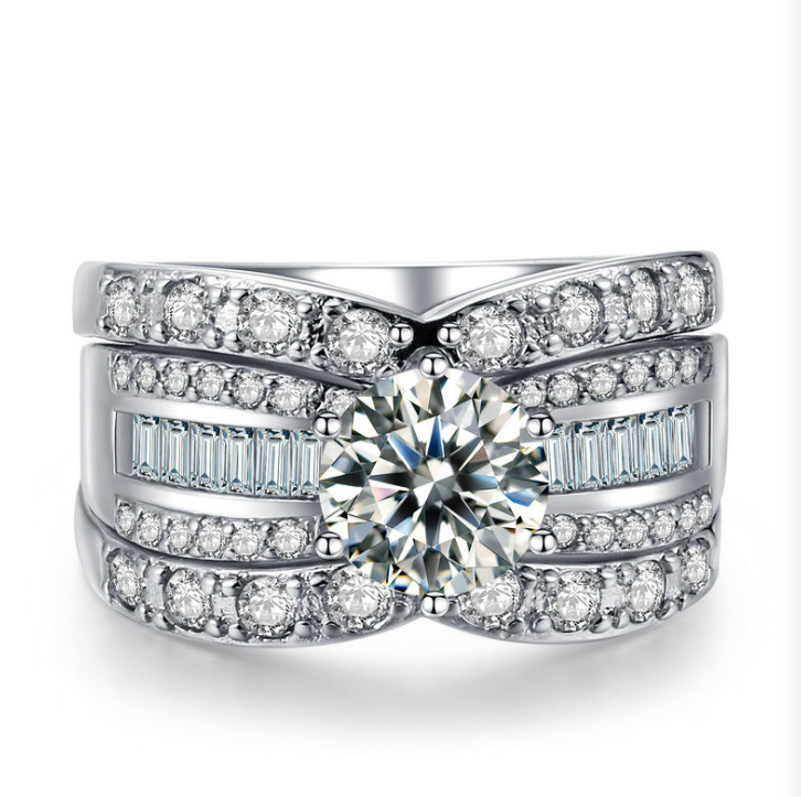 R090 Women Jewelry 18K White Gold GP Engagement Wedding Bridal Band Ring Set