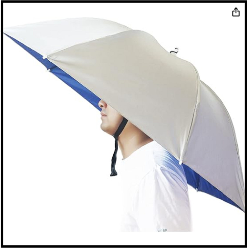 37" Fishing Umbrella Hat Hands Free Foldable UV Protection Adjustable Headwear